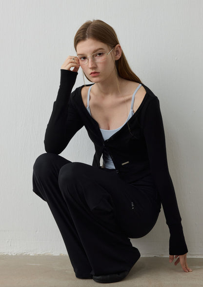 ISLAOUT074 Button Scoop Neck Cropped Cardigan (ISLAHOLA Exclusive)