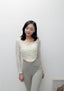 ISLACB015 Sheer shirring long sleeve crop top (4 Colours) (fixed pad)