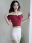 ISLACB039 Puff sleeve ribbon crop top