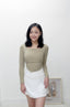 ISLACB014 Collarbone long sleeve crop top (3Colours)(fixed pad)