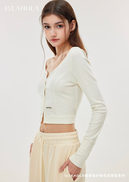 ISLAOUT074 Button Scoop Neck Cropped Cardigan (ISLAHOLA Exclusive)