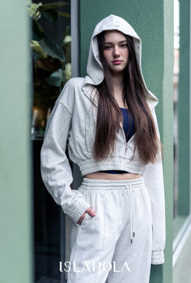 ISLAOUT075 Ribbed Hem Cropped Hoodie Jacket（ISLAHOLA獨家款式及版型）