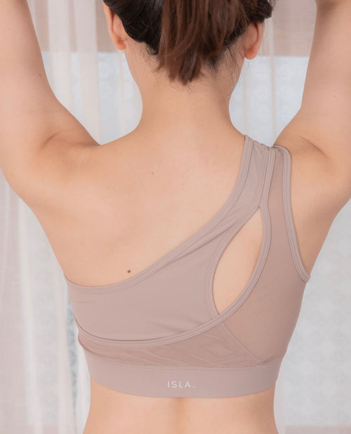 ISLAB009 One shoulder sport bra top (Beige)